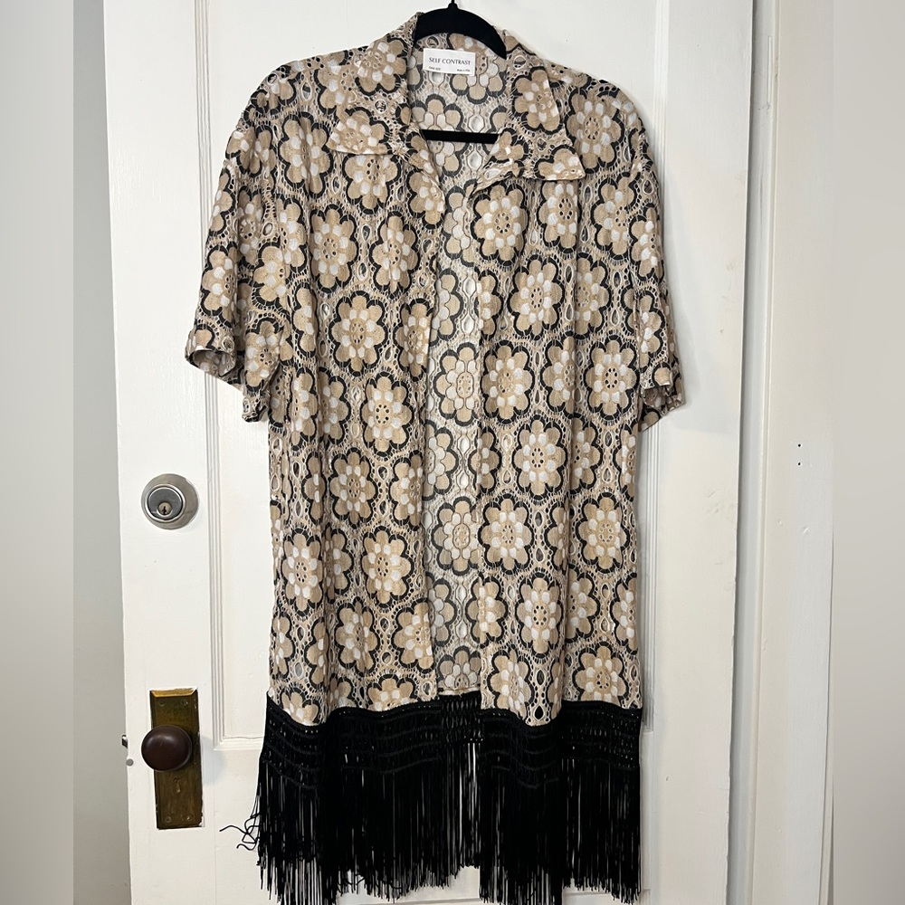 ✨ STUNNING & NEW Anthropologie Self Contrast Brand Boho Lace & Fringe Tunic ✨